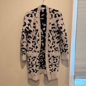Stylish Black and Cream Animal Print Cardigan